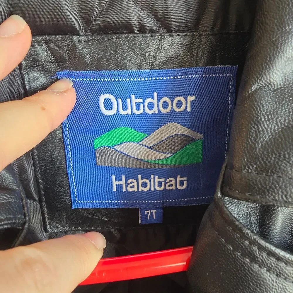 OUTDOOR HÁBITAT Kids  Biker Jacket Faux Leather Embroidery USA Eagle | Size 7T